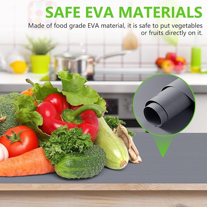 Shelf Liners for Kitchen Cabinets Refrigerator Liners Waterproof & Oil-Proof Kitchen Cupboard Liner Non-Slip Drawer Mats Non Adhesive Fridge Liner for Shelves - Gray 17.5 x 236.2 Inches
