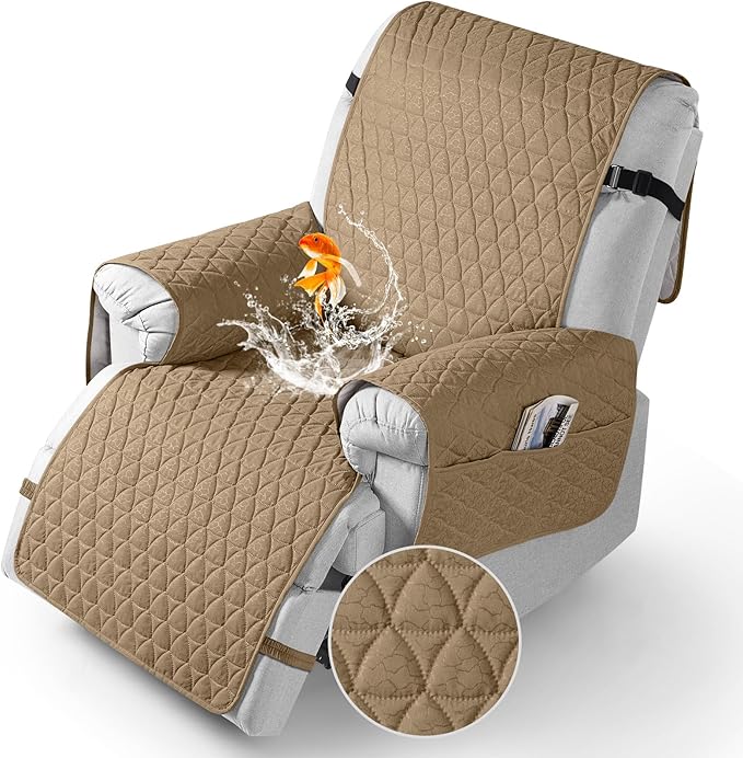 TAOCOCO 100% Waterproof Recliner Cover - Recliner Cover with Non-Slip Granule, Recliner Chair Covers with Elastic Band, Recliner Chair Covers for Reclining Chair(Camel, Large-28'')