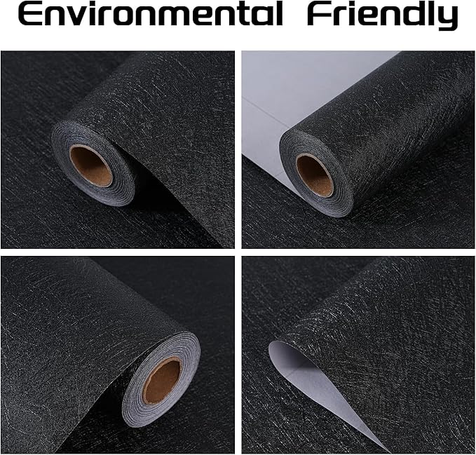 Peel and Stick Wallpaper Black Silk Wall Paper - 23.6 x 200 Inch Self Adhesive Wallpaper Peel and Stick, Easy to Paste Wall Contact Paper for Stand Liner, Table and Door Makeover Decor