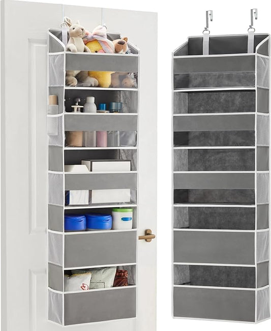 5 Tiers Over The Door Organizer Hanging - EXTRA THICK & 50lbs HUGE CAPACITY, 10 Side Mesh Pockets Over The Door Shoe Organizer, for Closet, Diaper Organizer, Bedroom, Bathroom,Nursery (Grey, 1pc)