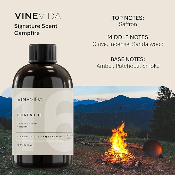 VINEVIDA [4oz] Campfire Fragrance Oil for Candle & Soap Making - Made in USA Candle Scents - Natural Fragrance Oil