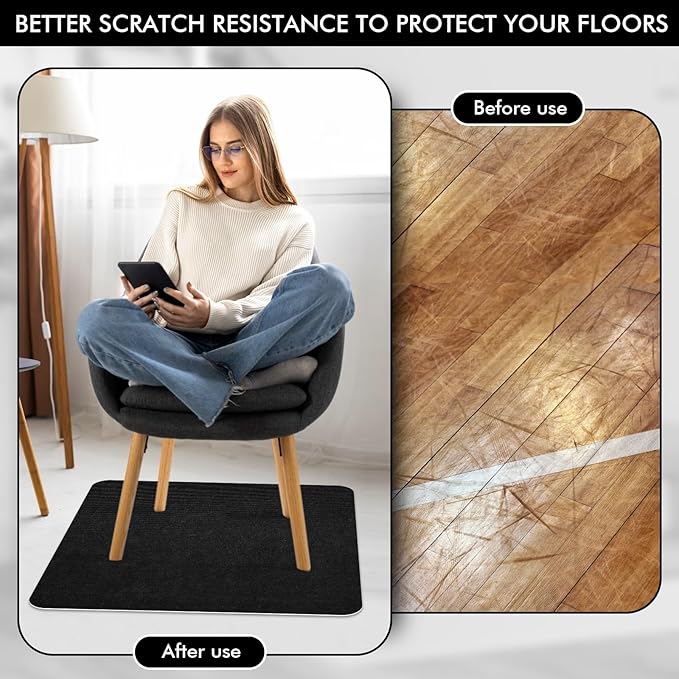 Recliner Pads for Hardwood Floors Non Skid, 35"x35" Furniture Pads Floor Mats for Carpet, Anti Slide Office Chair Mat for Floor Protector, Chairs Recliner Rug Non Slip Recliner Grippers (2 Pack-Black