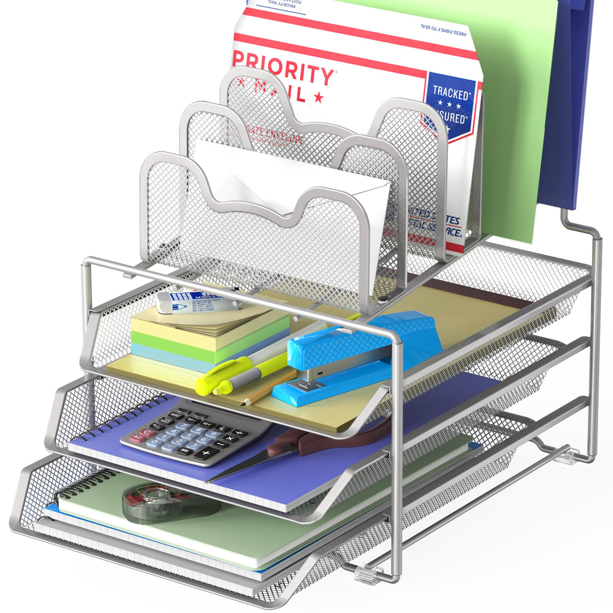 Simple Houseware Desk Organizer, 3 Sliding Tray & 5 Stacking - Image 1