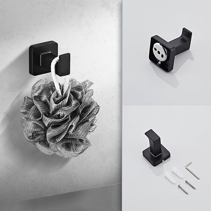 Matte Black Bathroom Hardware Set 4 Pieces,Towel Bar Set Stainless Steel Wall Mounted, Includes 16In Hand Towel Bar, Towel Ring, Robe Towel Hooks,Toilet Paper Holder, Bathroom Towel Rack Set