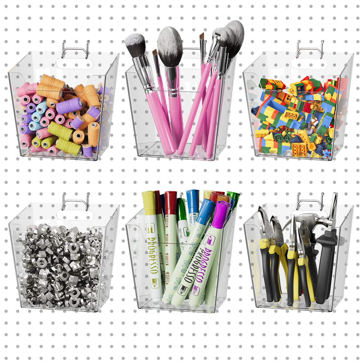 Clear Large Pegboard Cups, 6Pack Peg Board Square Storage - Image 1