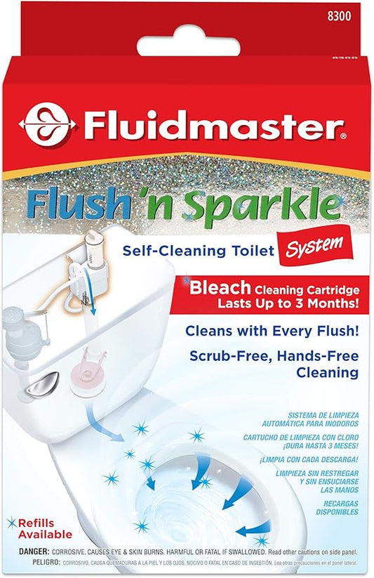 Fluidmaster 8300 Flush 'n Sparkle Automatic Toilet Bowl Cleaning System with Bleach Cartridge, 1 Count (Pack of 1) ( Packaging May Vary)