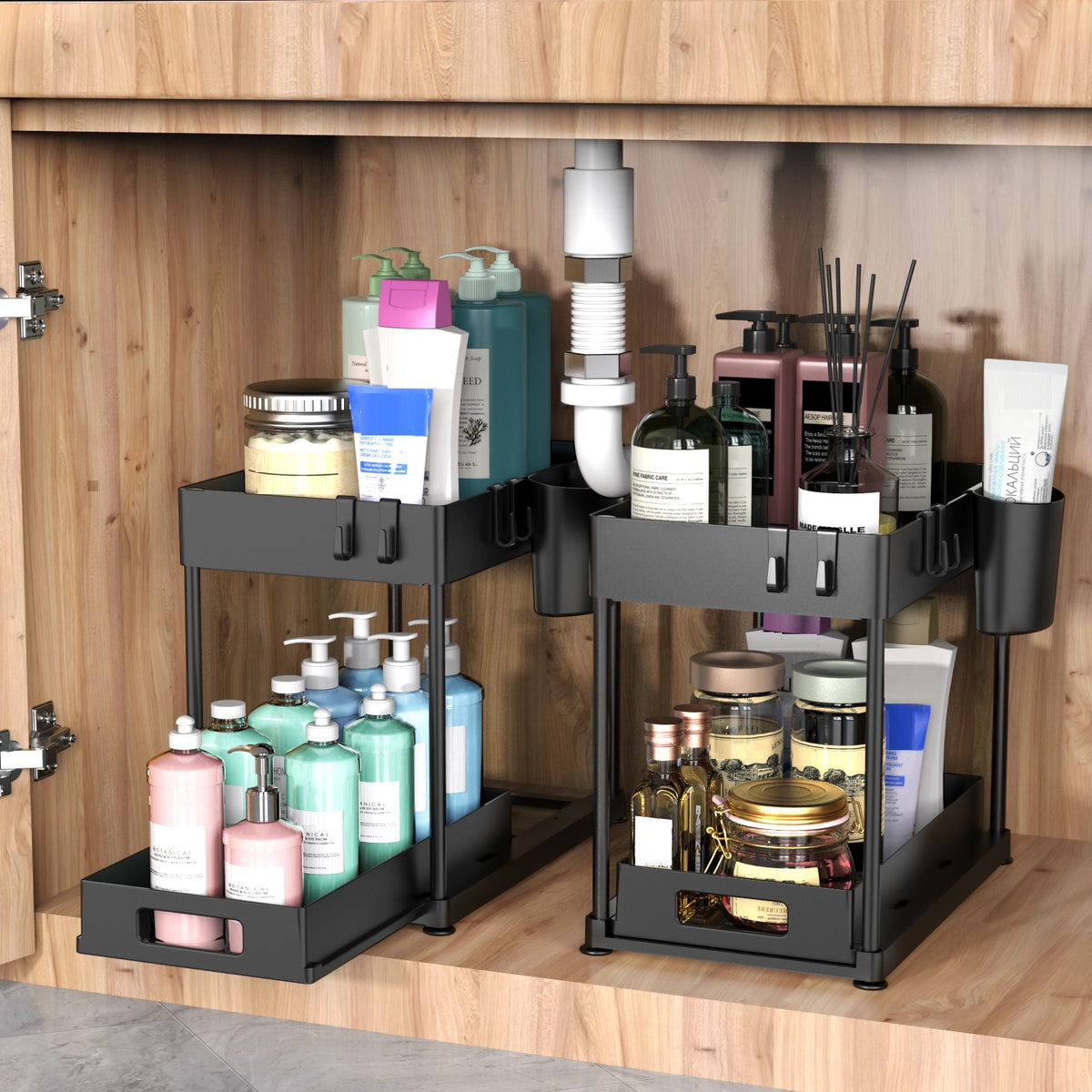 2 Pack Under Sink Organizer with Pull-Out Drawer, Black - Image 8