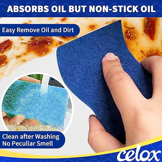 CELOX 12 Pack Dish Sponge for Kitchen, Dual Sided Scrub Heavy Duty and Heavy Duty Scrub Brush with Handle, Comfort Grip Shower Scrubber for Cleaning Bathroom, Shower, Sink, Floor - Bule
