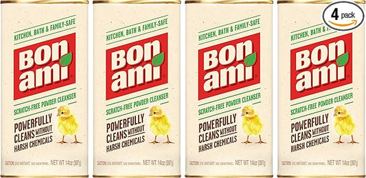 BON AMI Powder Cleanser for Kitchens & Bathrooms - All Types of Surfaces, Cleans Grime & Dirt, Polishes Surfaces, Absorbs Odors (4 Pack)