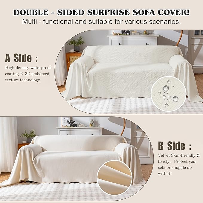Waterproof Couch Cover, Reversible Washable Anti-Slip Loveseat Sofa Covers with 2 Cushions, Sectional Couch Covers for Pets, Sofa Slipcovers for Dogs Cats (71x91 in/Beige)