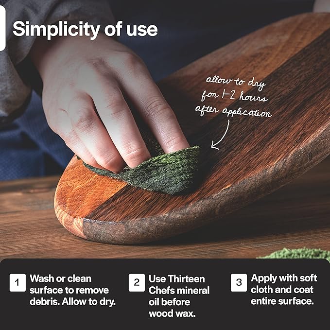 Cutting Board Wax and Conditioner with Food Grade Beeswax - Treat Wood Countertops, Butcher Blocks, Wooden Utensils and Bowls - Made in USA (12oz)