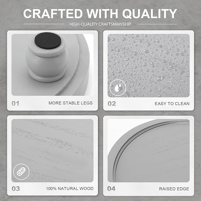 EOSAHR Modern Wooden Risers for Display: Farmhouse Pedestal Stand for Home, Kitchen and Bathroom Counter Decor - Stylish Round Waterproof Decorative Tray for Organize Soap, Sink, Jewelry (Gray)