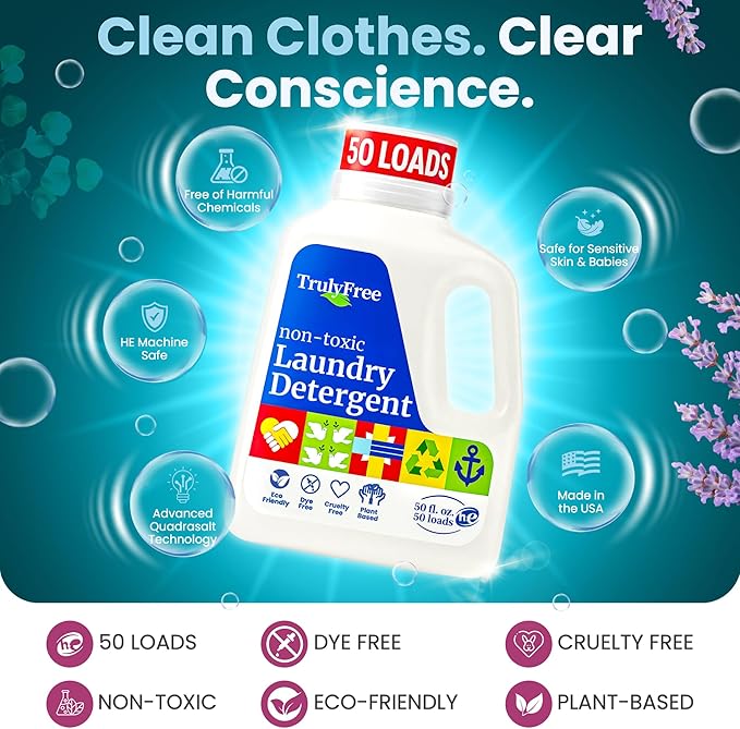 Truly Free Dishwasher Detergent + Laundry Detergent Bundle | Dishwasher Powder 1 Pack, 25 Loads | Laundry Wash Signature Scent, Powder to Liquid, 50 Loads | Non Toxic, Natural, Plant Based