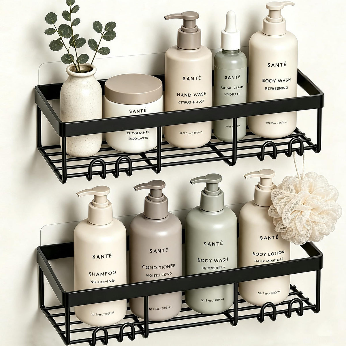Moforoco Shower Caddy Shelf Organizer Rack, Self Adhesive Black - Image 1