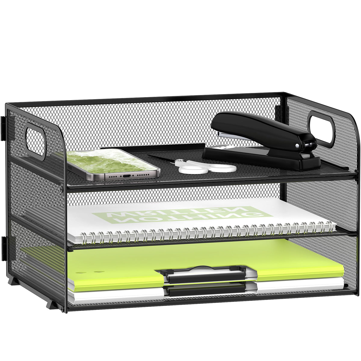 DALTACK 3 Tier Paper Organizer for Desk, Sliding Paper Trays - Image 1
