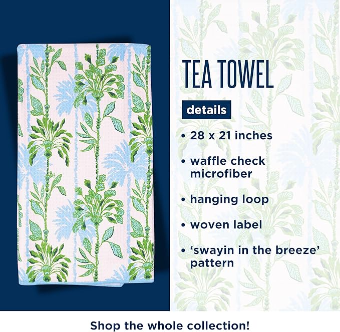 Lilly Pulitzer Microfiber Tea Towel, Waffle Check Decorative Cloth with Hanging Loop (Swayin in The Breeze)