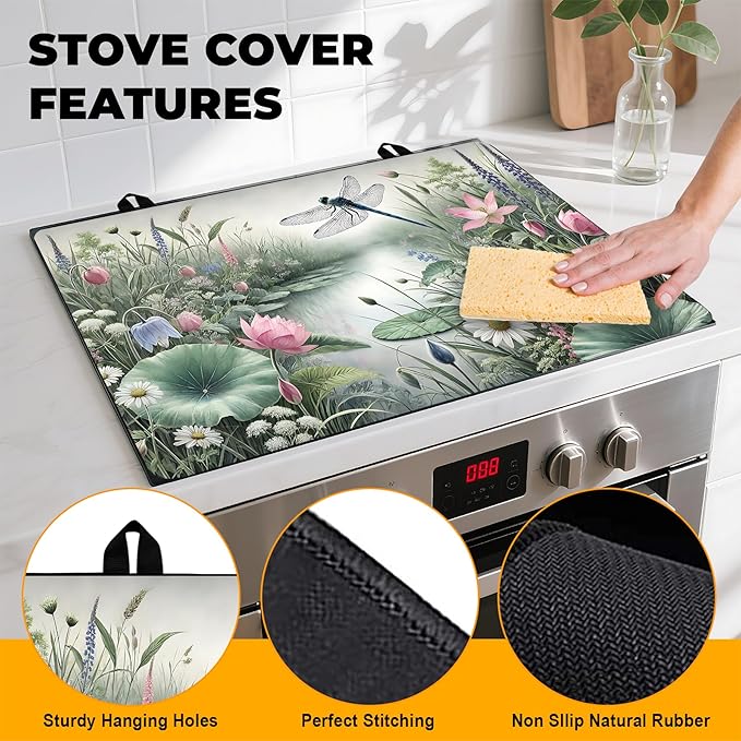 Stove Top Cover for Home Decoration Kitchen Pad Washable Cooktop Covers Countertop Stove Protector Mat for Home Kitchen Cooktops (dragonfly, 28"x20")
