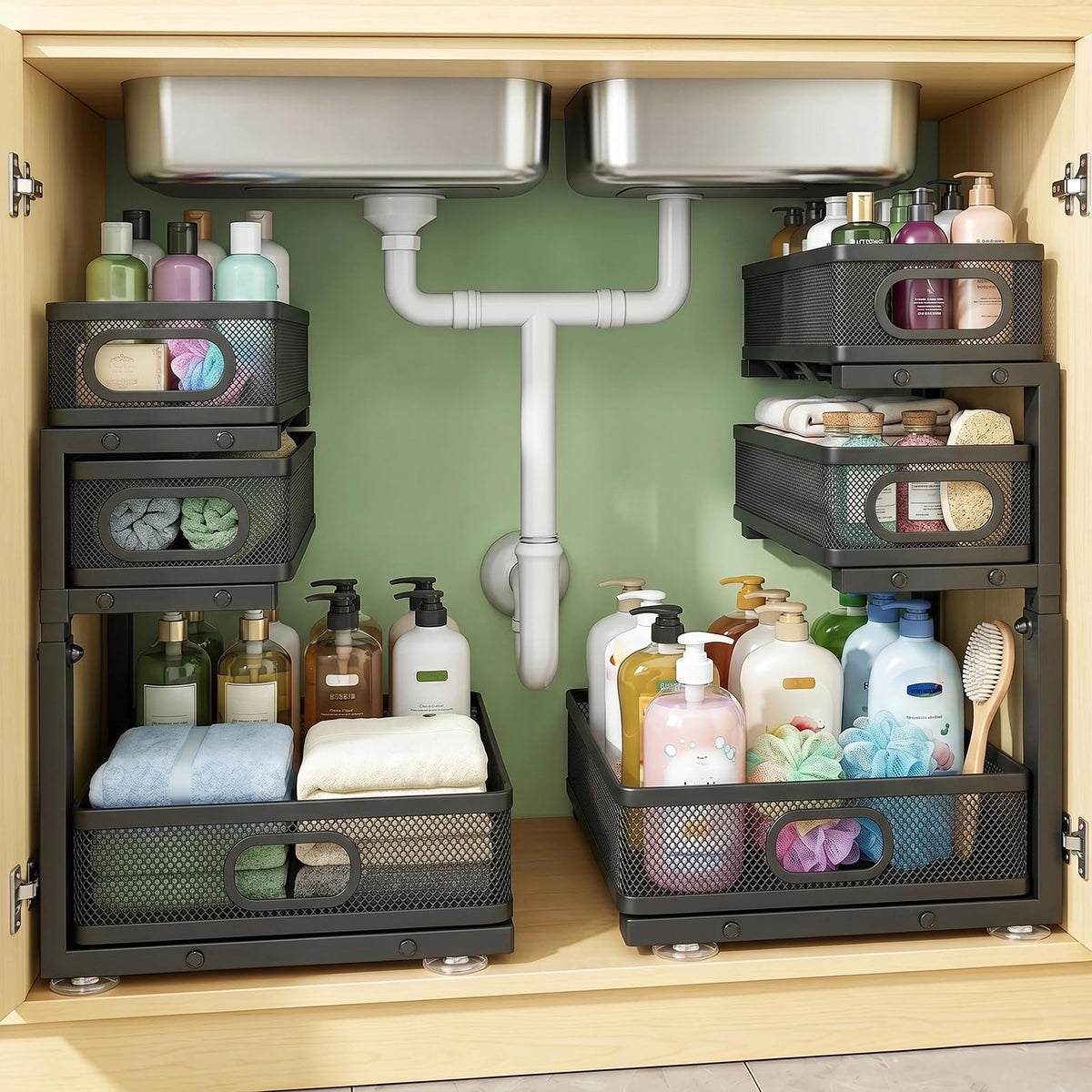 Under Sink Organizer, 2-Pack 3-tier Under Sink Storage - Image 1