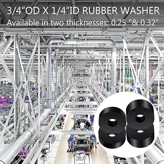 Rubber Washer Set: 2 Sizes (3/4" OD x 1/4" ID) Black Non-Slip Thick Grommets for Vibration Isolation (0.25" & 0.32" Thickness)