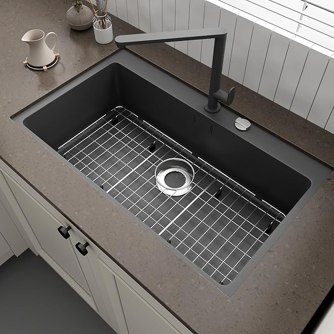 Stainless Steel Sink Protector 28-7/8" x 14-3/8" with Rear Drain, Metal Sink Rack for Bottom of Sink, Kitchen Sink Grate and Sink Protectors with Sink Strainer (28-7/8" x 14-3/8" - Rear Drain)