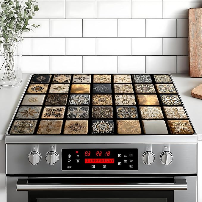 Stove Top Cover Flower Gas Stove Top Cover for Home Decoration Kitchen Pad Non-Stick Washable Cooktop Covers Countertop Protector Keep Stove Clean (Brown, 30L"x21W")