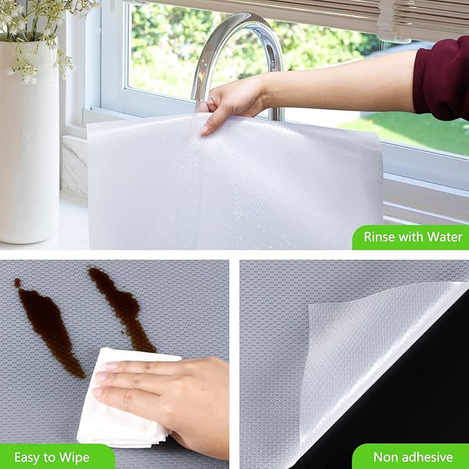 Shelf Liners for Kitchen Cabinets Refrigerator Liners Waterproof Kitchen Cupboard Liner Non-Slip Drawer Mats EVA Material Non Adhesive Fridge Mats for Shelves - Clear 17.5 x 236.2 Inches
