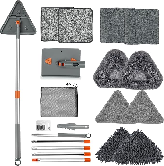 Base Boards Cleaning Tool with Long Handle 76 Inch, 360° Rotatable Wall Cleaner Mop Base Board Cleaner Tool, Wall Cleaning Mop with 10 Reusable Pads for Walls, Ceilings and Baseboards