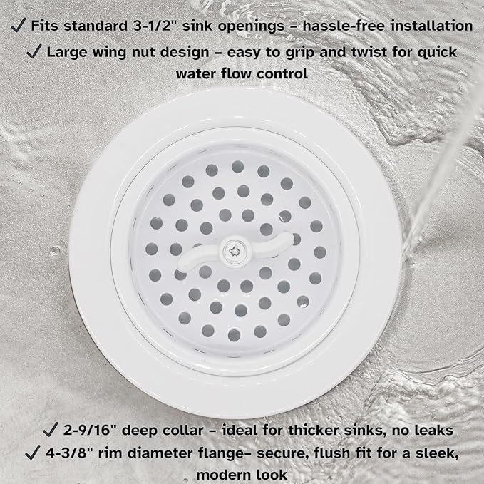 Westbrass Wing Nut Style Large Kitchen Sink Basket Strainer, 2 Pack, Powder Coat White, D2135-50