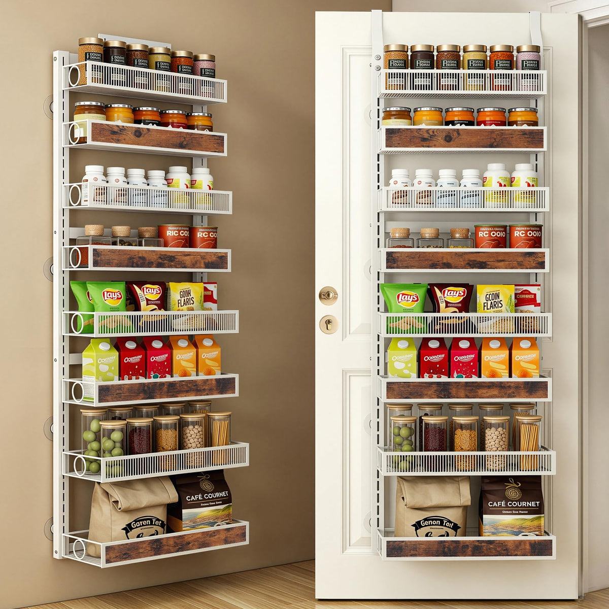 8 Tiers Pantry Door Organizer Spice Rack, 2-IN-1 Wall - Image 1