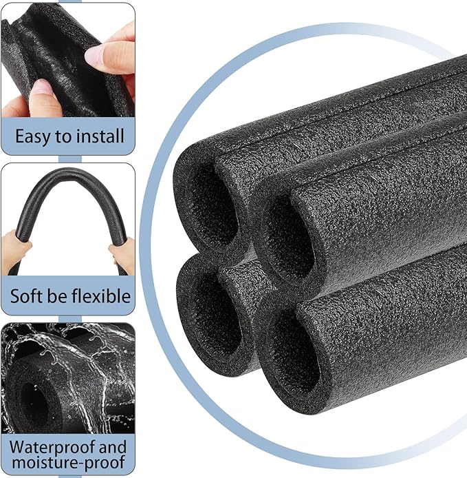 Amylove 36 Pcs 3.3 Feet Foam Pipe Insulation Foam Tube Insulating Water Pipe Pool Swim Noodles Heat Preservation Pipe Covers for Tubing Outdoor Freeze Protection (Black,1 Inch)