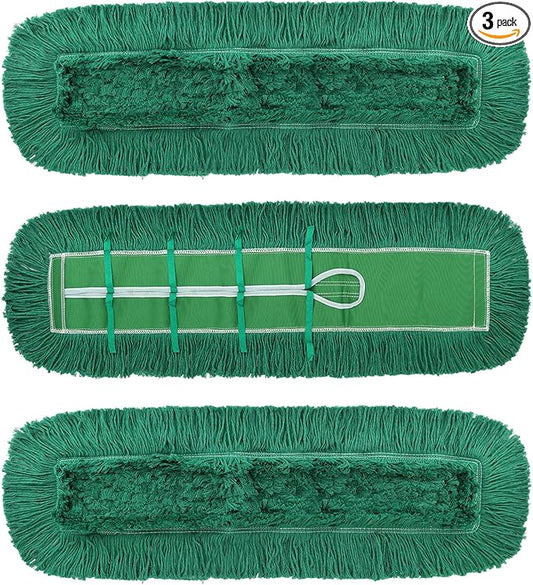 Commercial 48 Inch Dust Mop Head: Replacement Heavy Duty Sweeper and Janitorial Industrial Dust Mop Head for Floor Cleaning,Office,School,Restaurant,Hospital (Green - 48 Inch, 3 Pack)