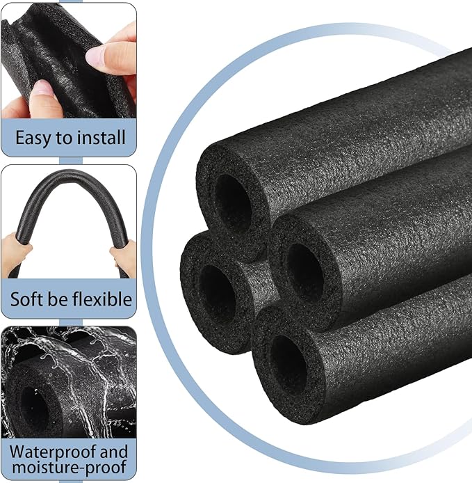 Amylove 12 Pcs 3.3 Feet Pipe Insulation Foam Tube Pool Noodles Insulating Water Pipe Swim Noodles Pre Slit Heat Preservation Pipes Cover for Tubing Outdoor Winter Freeze Protection(Black,1 Inch)