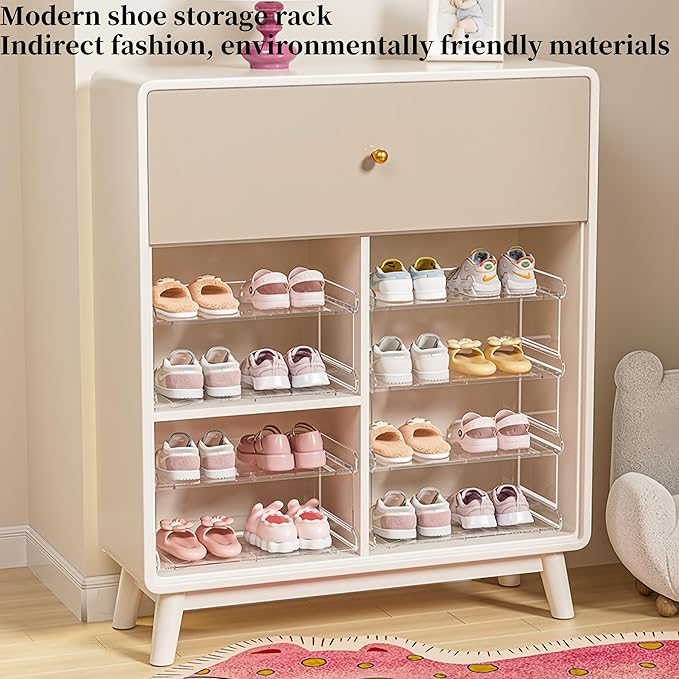 4 Tiers Acrylic Kids Shoe Rack,Shoe Organizer Storage for Shoe and Boot,Clear Shoes Shelf for Closet,Shoe Organizer for Entryway,for Hallway,Small Spaces,Garage,Closet (Clear, Medium, 4)