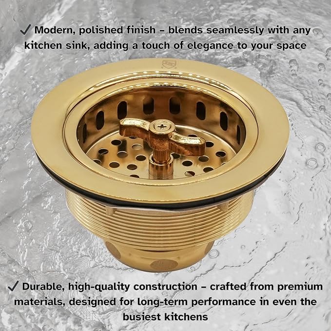 Westbrass Wing Nut Style Large Kitchen Sink Basket Strainer, 2 Pack, Polished Brass, D2135-01