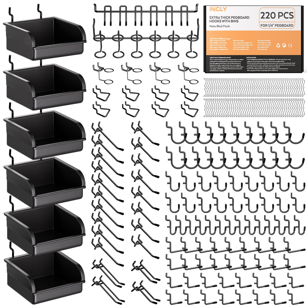INCLY 220PCS Pegboard Accessories Organizer Kit for 1/4 - Image 1