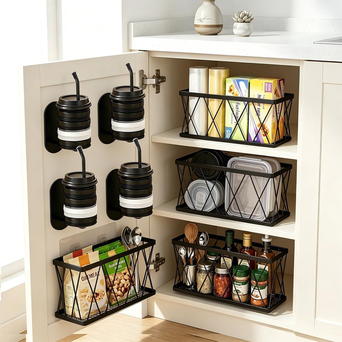 8 Pack Adhesive Cabinet Door Organizer - Image 1