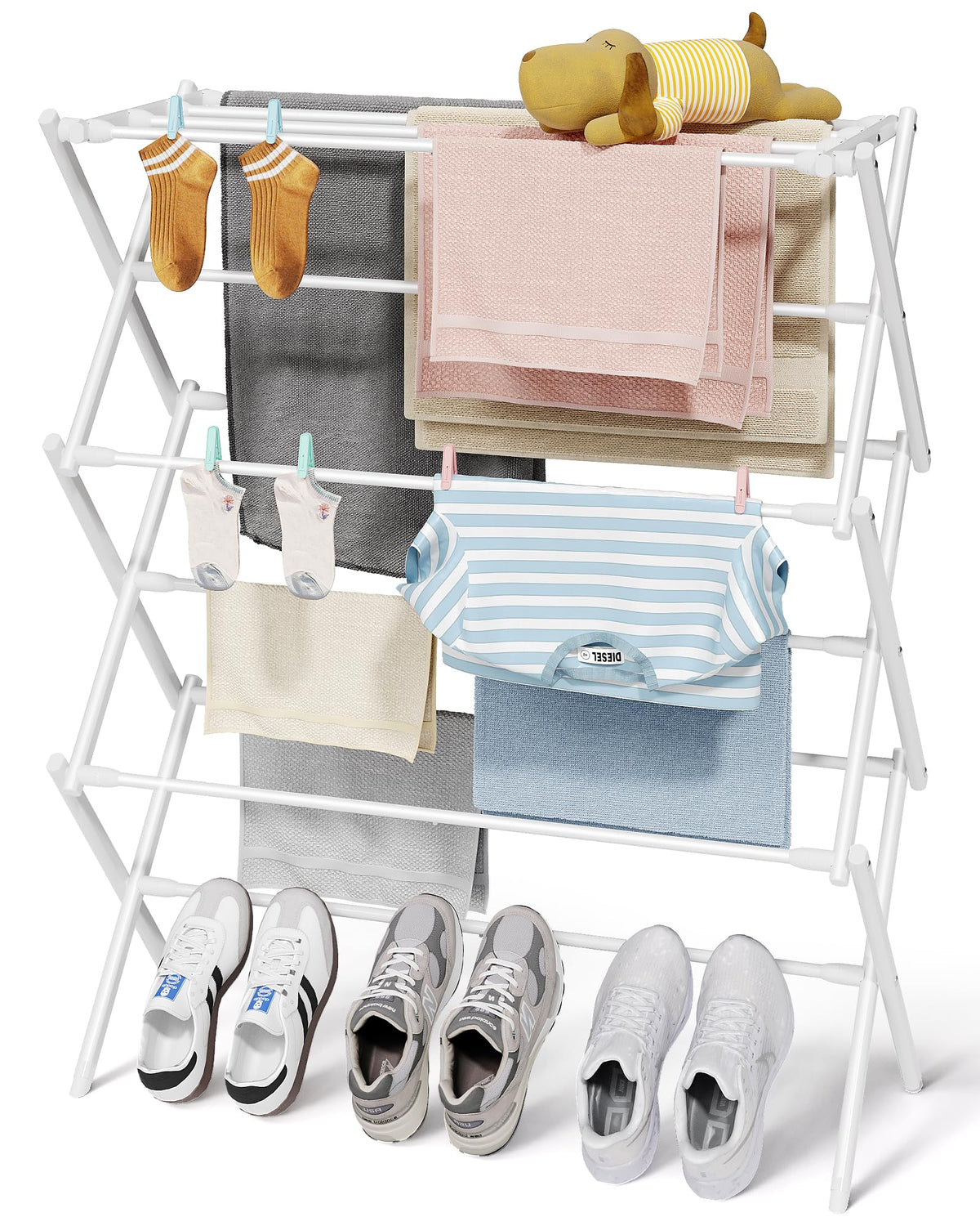 Foldable 3-Tier Clothes Drying Rack 37.4" H with Non-Slip Feet - Image 1