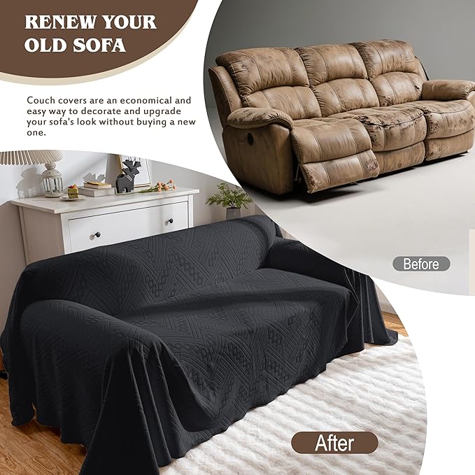 Waterproof Couch Cover, Reversible, Pet-Friendly, Washable and Anti-Slip Sofa Covers for Sofa Protection with 2 Cushions, Ideal Sofa Slipcovers for Dogs and Cats (71×102in/Black)