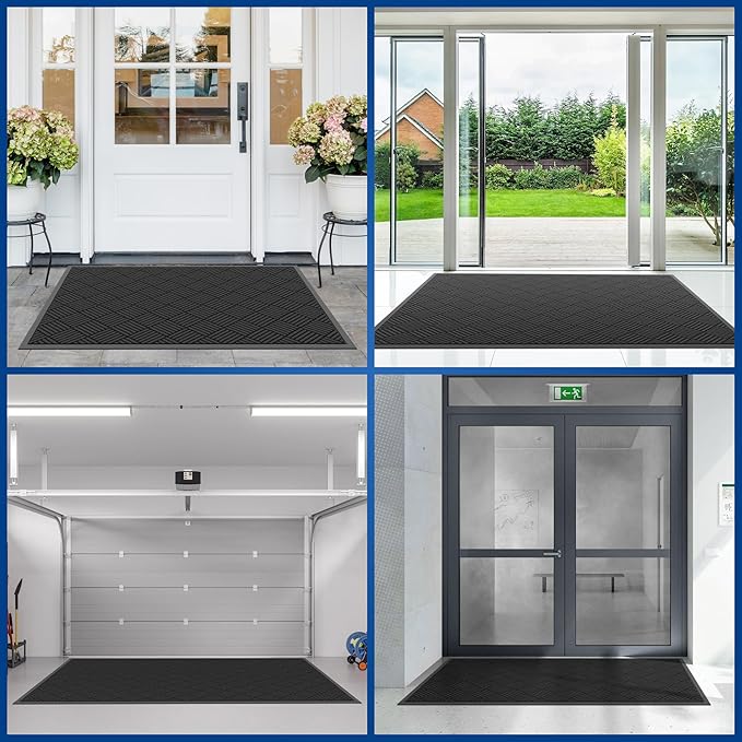 Durable Indoor Outdoor Door Mat, 4' x 6' Heavy Duty Front Door Mat for Entryway, Non-Slip Backing, Stain and Fade Resistant, Absorbent Commercial Floor Mat for High Traffic Area, Black