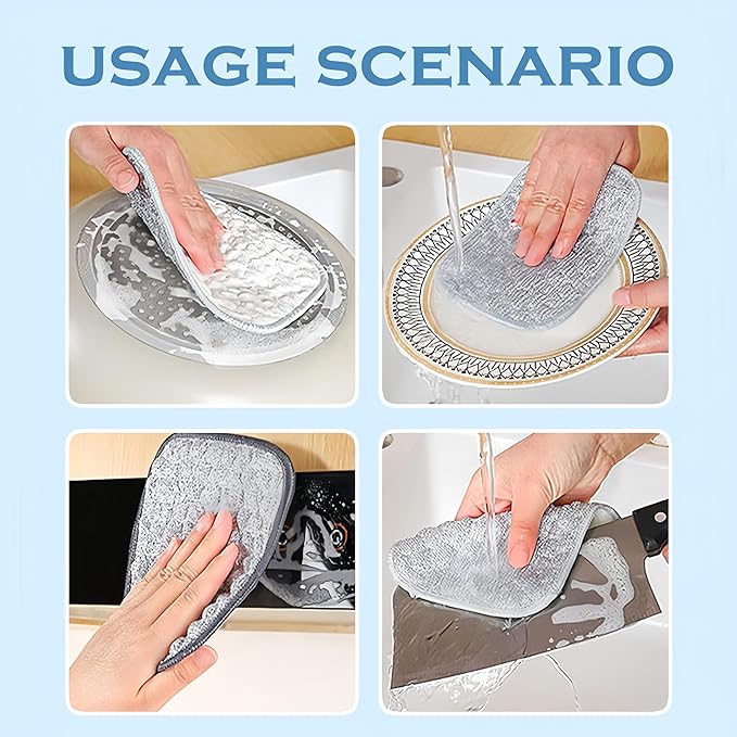 Multipurpose Wire Dishwashing Rags for Wet and Dry, Upgraded Reusable Steel Wool Scrubber 2-Layer Microfiber Wire Dishcloth, Multifunctional Dish Rags for Kitchen, Pots, Pans, Sinks (10)