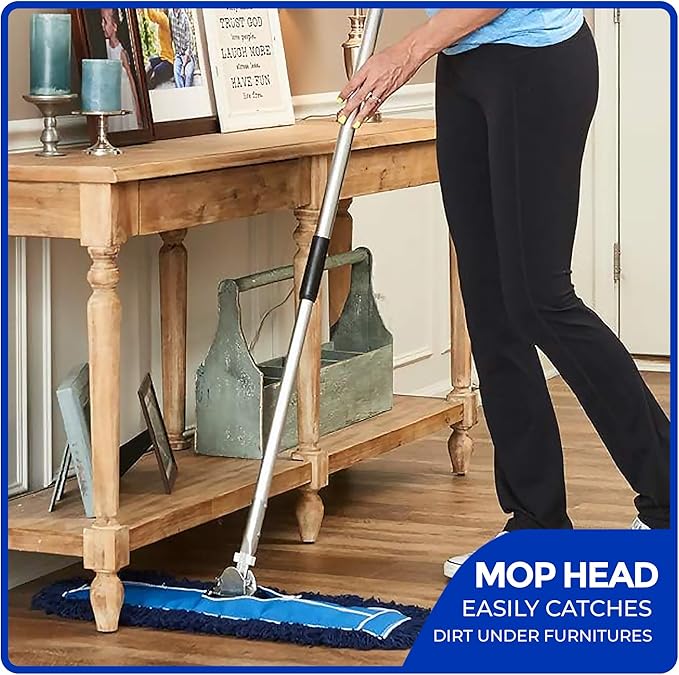 Nine Forty 2-Pack 24-Inch Premium Nylon Dust Mop Replacement Head - Heavy Duty Refill for Industrial, Commercial, and Residential Cleaning - Dry Floor Duster for Hardwood Surfaces - Blue (2-Pack)
