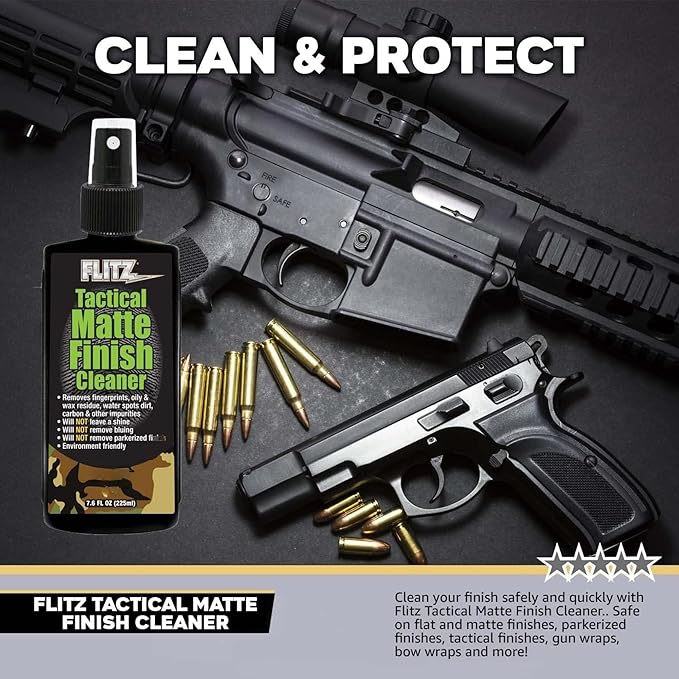 Flitz Tactical Matte Finish Cleaner - 7.6oz Bottle of USA-Made Gun Cleaner Spray to Remove Fingerprints, Oil, & Other Grime - Fast-Drying Cleaning Solution for Gun Wraps & More (3 Pack)