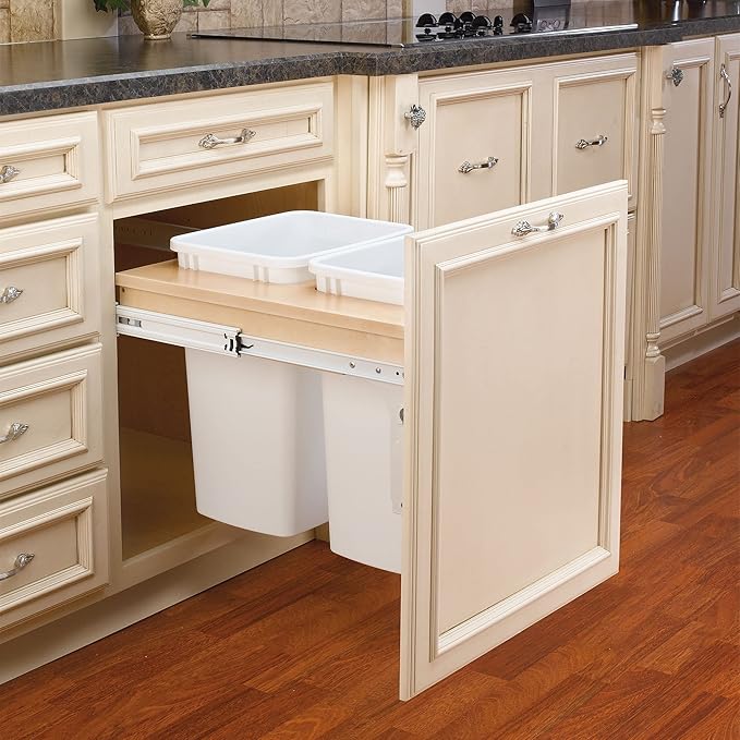 Rev-A-Shelf Top Mount Double Pullout Under Cabinet 35 Quart Kitchen Trash Cans with 150 Pound Rated Full-Extension Slides, 4WCTM-24DM2