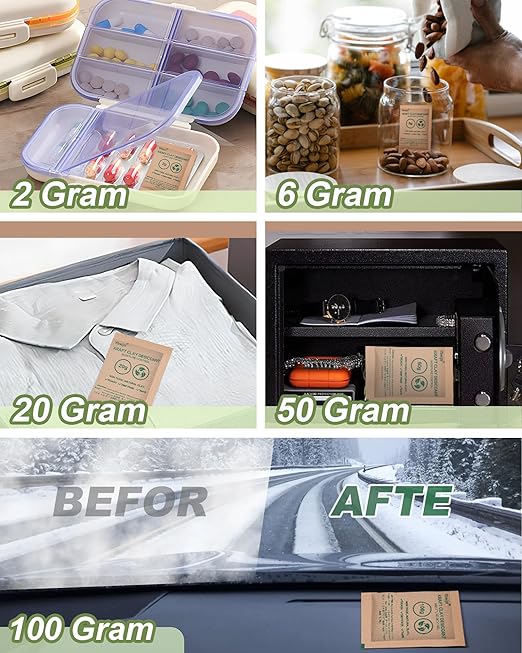6 Gram (20 Pack) Kraft Clay Desiccants Packs, Premium Food Grade Desiccant - Moisture Absorbers for Food Storage, Electronics, 3D Filament & Safes