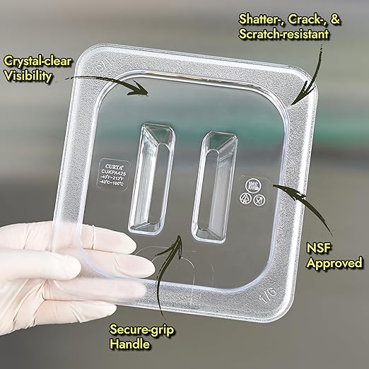CURTA 6-Pack 1/4 Size 4" Deep NSF Polycarbonate Food Pans with Handled Lids & Drain Trays | Dishwasher & Freezer Safe Clear Container for Prep Tables, Buffet, Salad Bar, Commercial & Home Kitchen