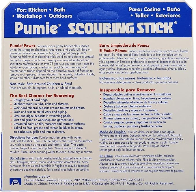 4-Pack PUMIE Heavy Duty Pumice Scouring Stick, Pumice Stone for Cleaning Tough Bathroom, Kitchen Stain, Grills, Pool, Scouring Stick for Cleaning Toilet Rings Stains, Hard Water Rings & Tiles Surfaces