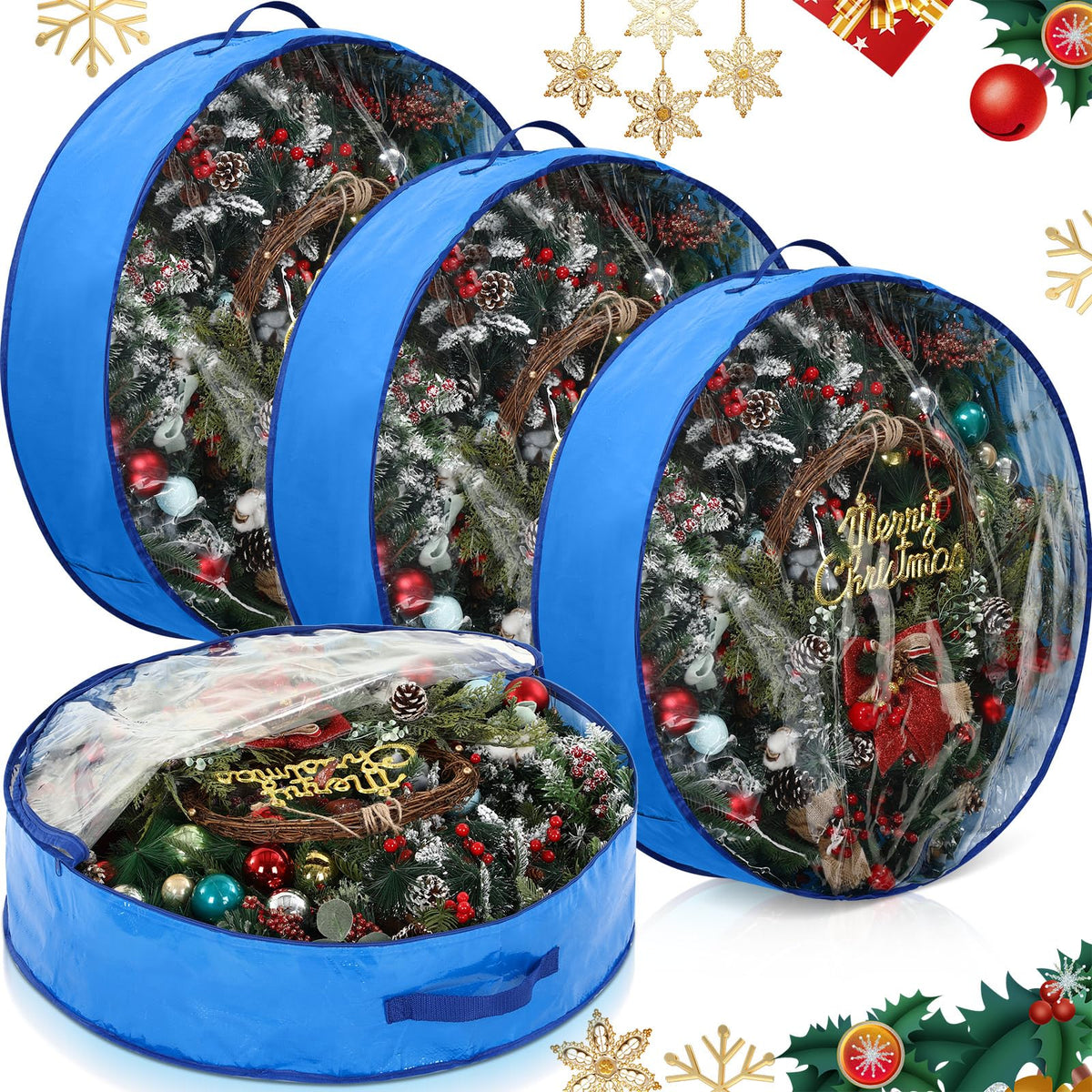 Aliceset 4 Pack Wreath Storage Bags, 24 x 24 x 7.8 Inch, Blue - Image 1