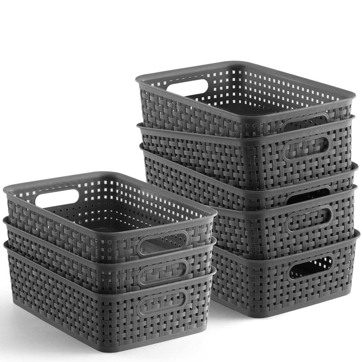 NETANY Plastic Storage Baskets - 8 Pack, Gray - Image 1