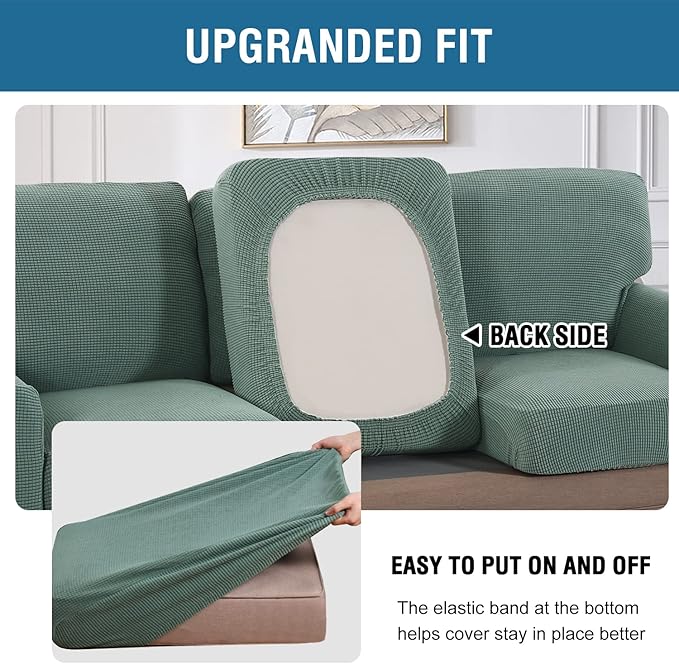 H.VERSAILTEX Multi-Pieces Chair Covers Stretch Couch Covers Form Fitted Seat and Back Cushions Covers (1 Seat Cover Plus 1 Back Cusion Cover, Bonus 2 Armrest Covers), Sage
