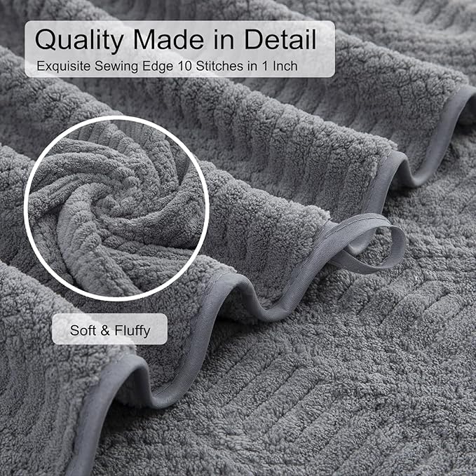 8 Piece Oversized Gray Bath Towel Set-2 Extra Large Bath Towel Sheets,2 Hand Towels,4 Washcloths-600GSM Soft Highly Absorbent Quick Dry Beach Chair Towels Woven Towels for Bathroom Hotel and Spa